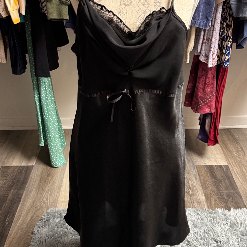 Vintage Black Chemise with Lace Trim